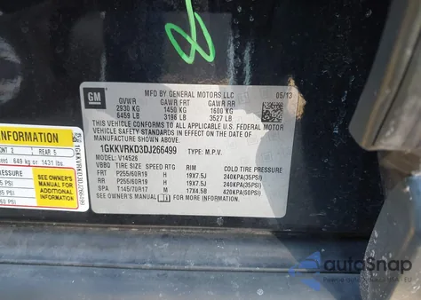 2013 GMC Acadia Slt-1 z USA, uszkodzony, nr VIN 1GKKVRKD3DJ266499